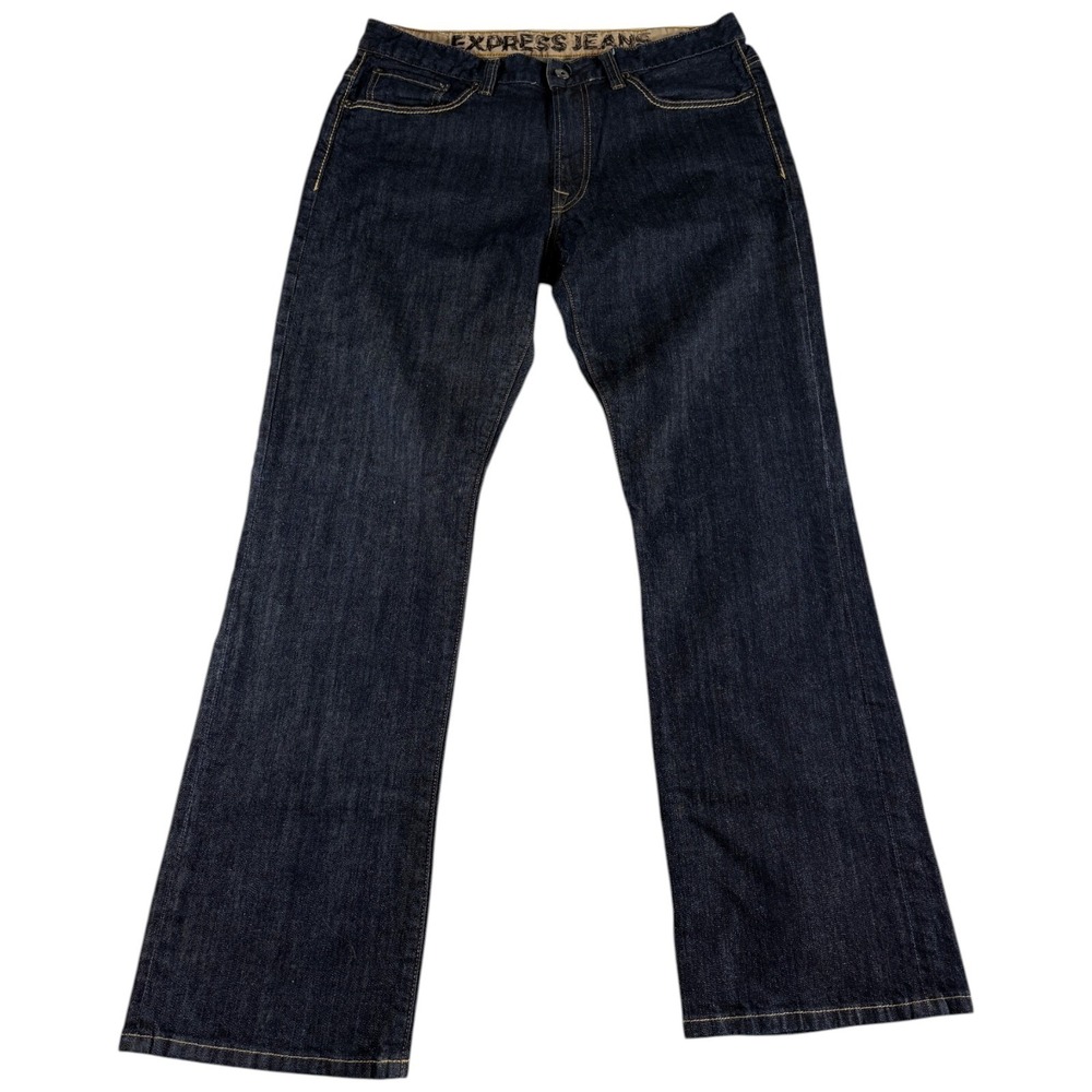 Express Blake Loose Fit Bootcut Jeans Mens 36x34 Blue Denim‎ Stretch Low Rise